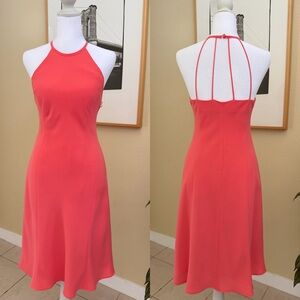 Vintage Evan Picone Coral Halter-Neck Midi Dress Size 4